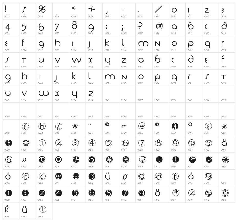 TschichLightFS Character Map
