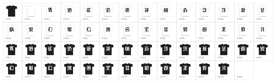 TshirtsForFrax! Character Map