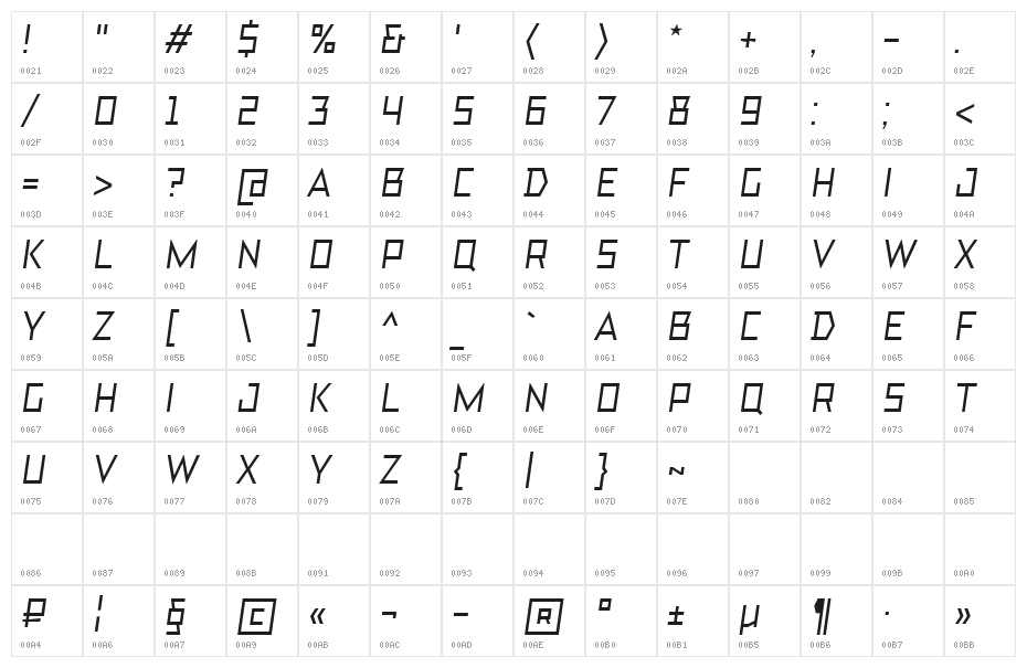 TT Bricks Medium Italic DEMO Character Map