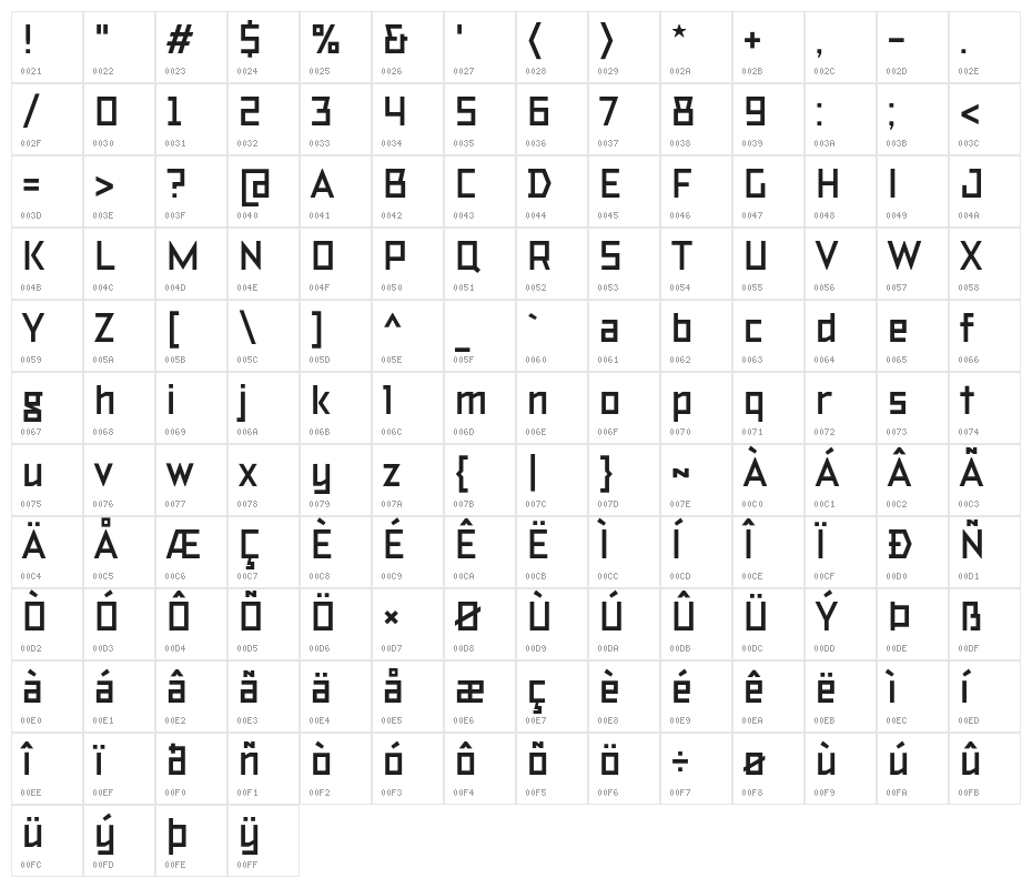 TT Bricks Trial Bold Character Map