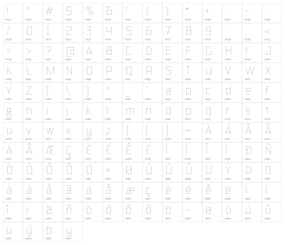 TT Bricks Trial Hairline Character Map