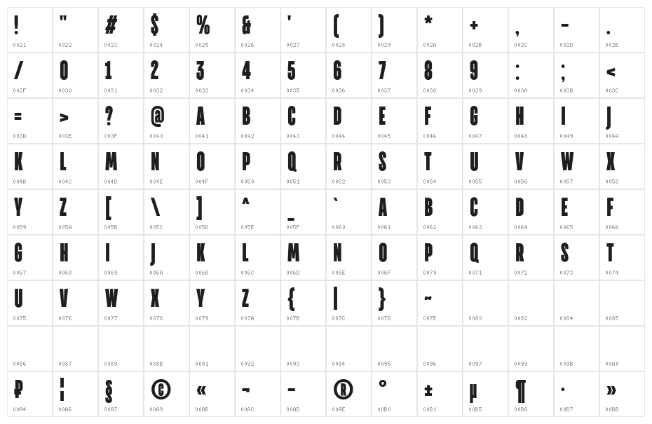 TT Directors DEMO BL Regular Character Map