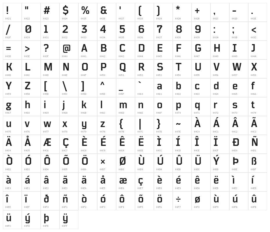 TT Mussels Trl DemiBold Character Map