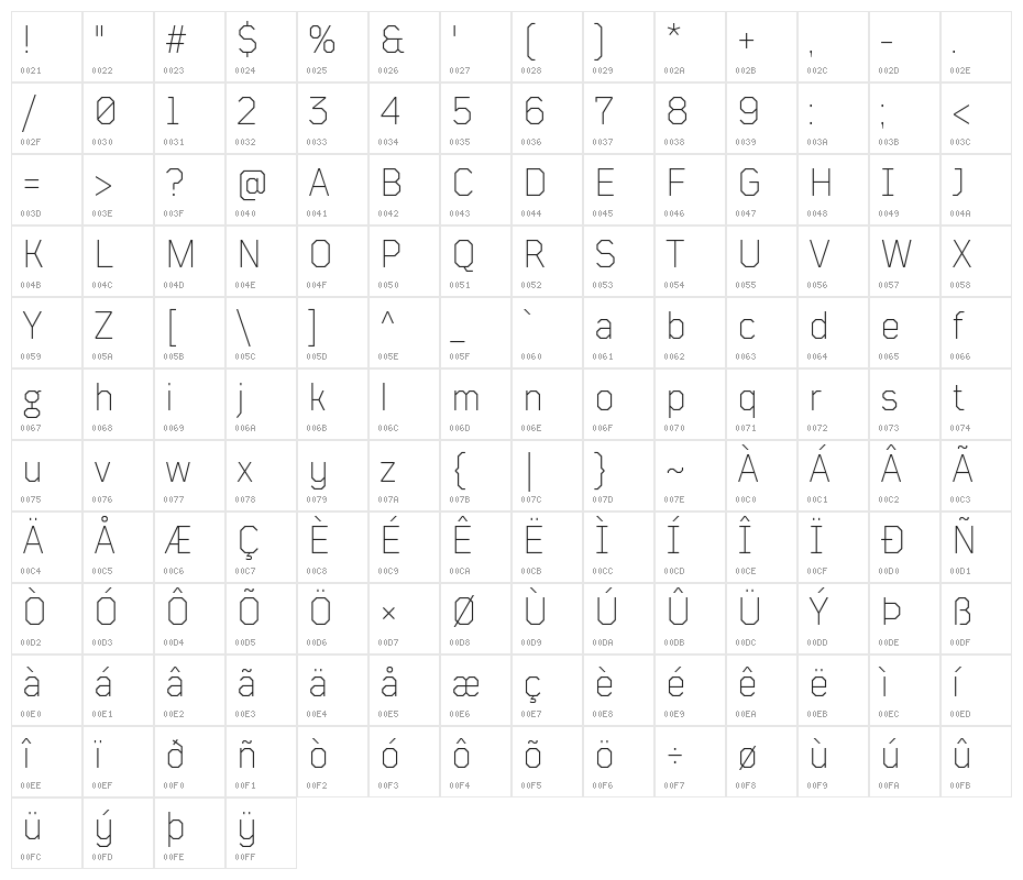 TT Mussels Trl ExtraLight Character Map