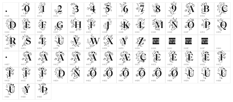 TT Ramillas Initials Trl Bd Character Map