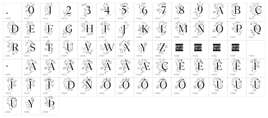 TT Ramillas Initials Trl Rg Character Map
