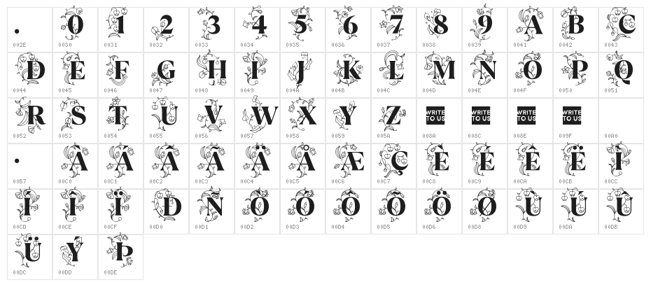 TT Ramillas Initials Trl XBd Character Map