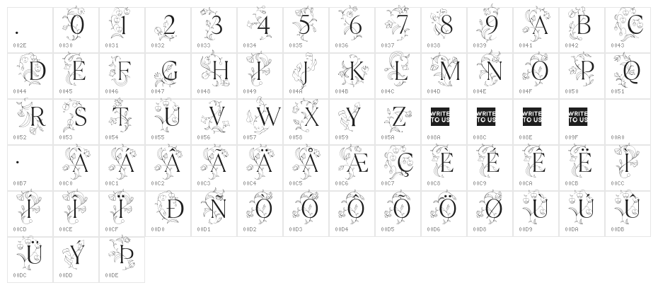 TT Ramillas Initials Trl XLt Character Map