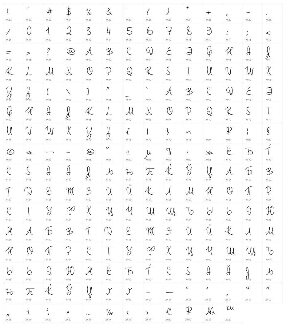 TTRabbitsElfDEMO Character Map