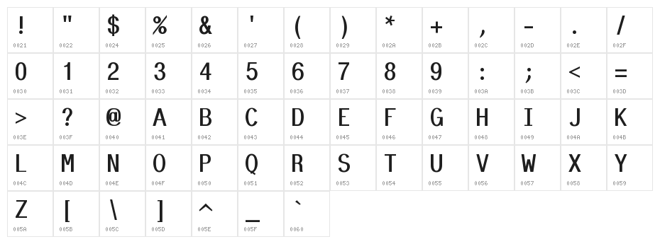 Tt-Kp-Medium Character Map