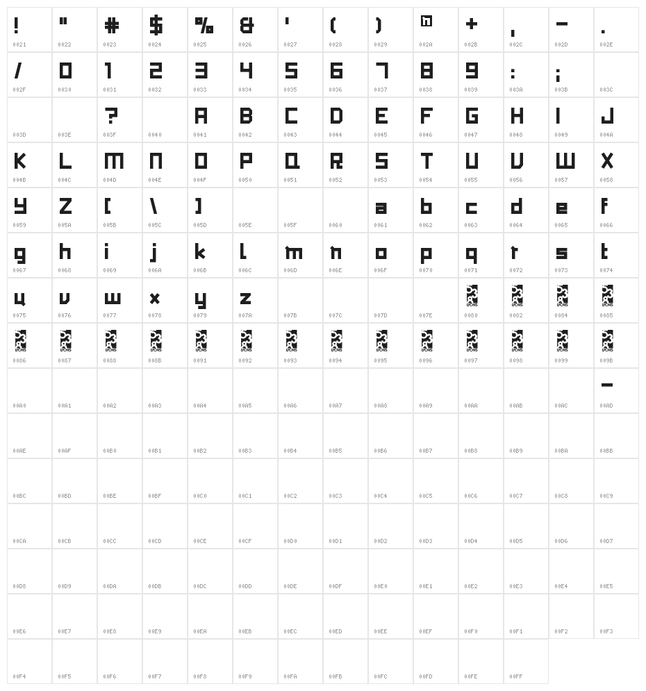TUBA n Character Map