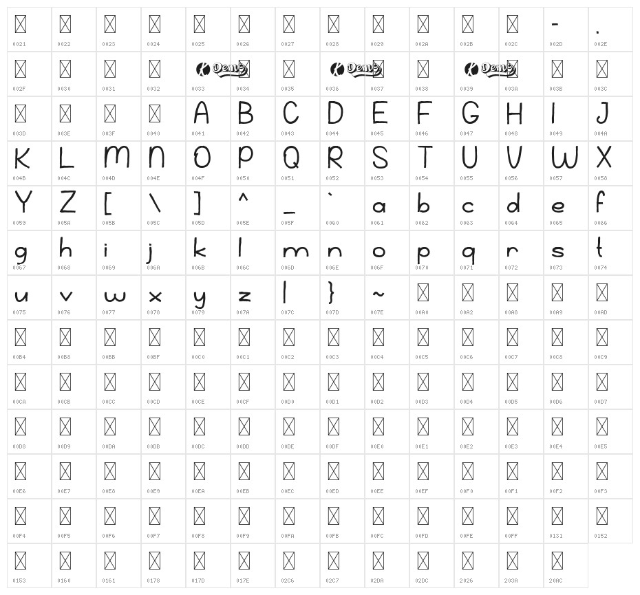 TuesdayMorningDEMO-SanSerif Character Map