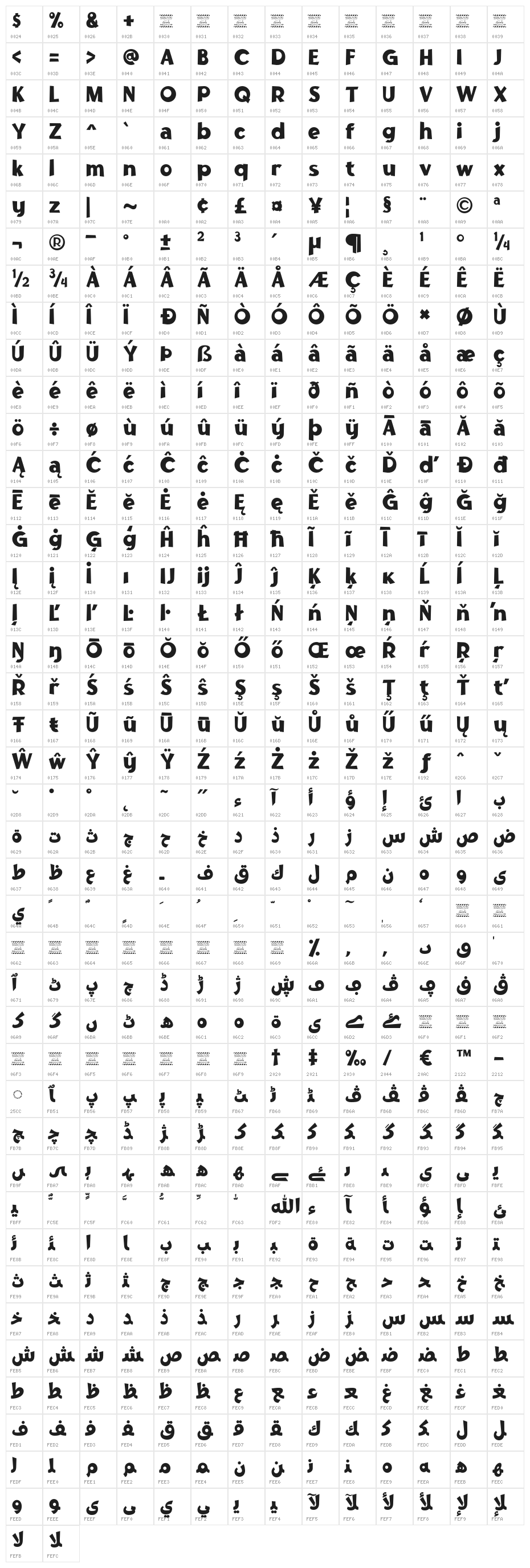 Tufuli Arabic DEMO Bold Character Map