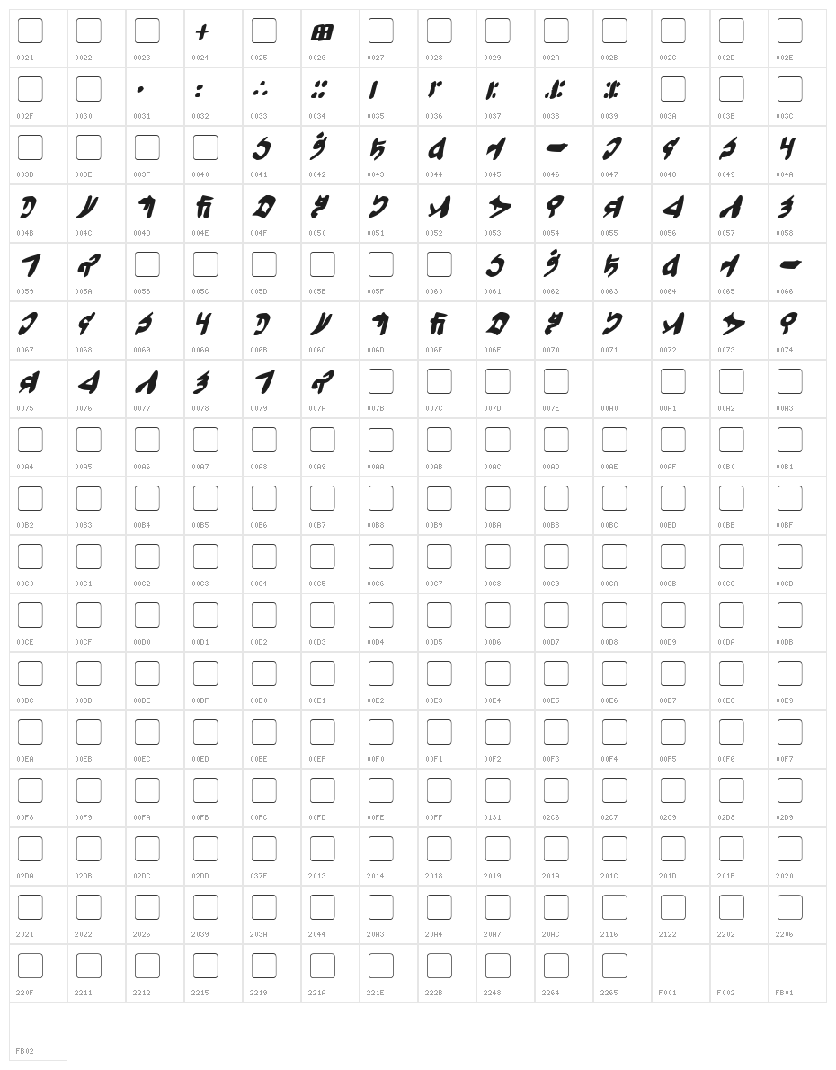 Tuigan Bold Italic Character Map