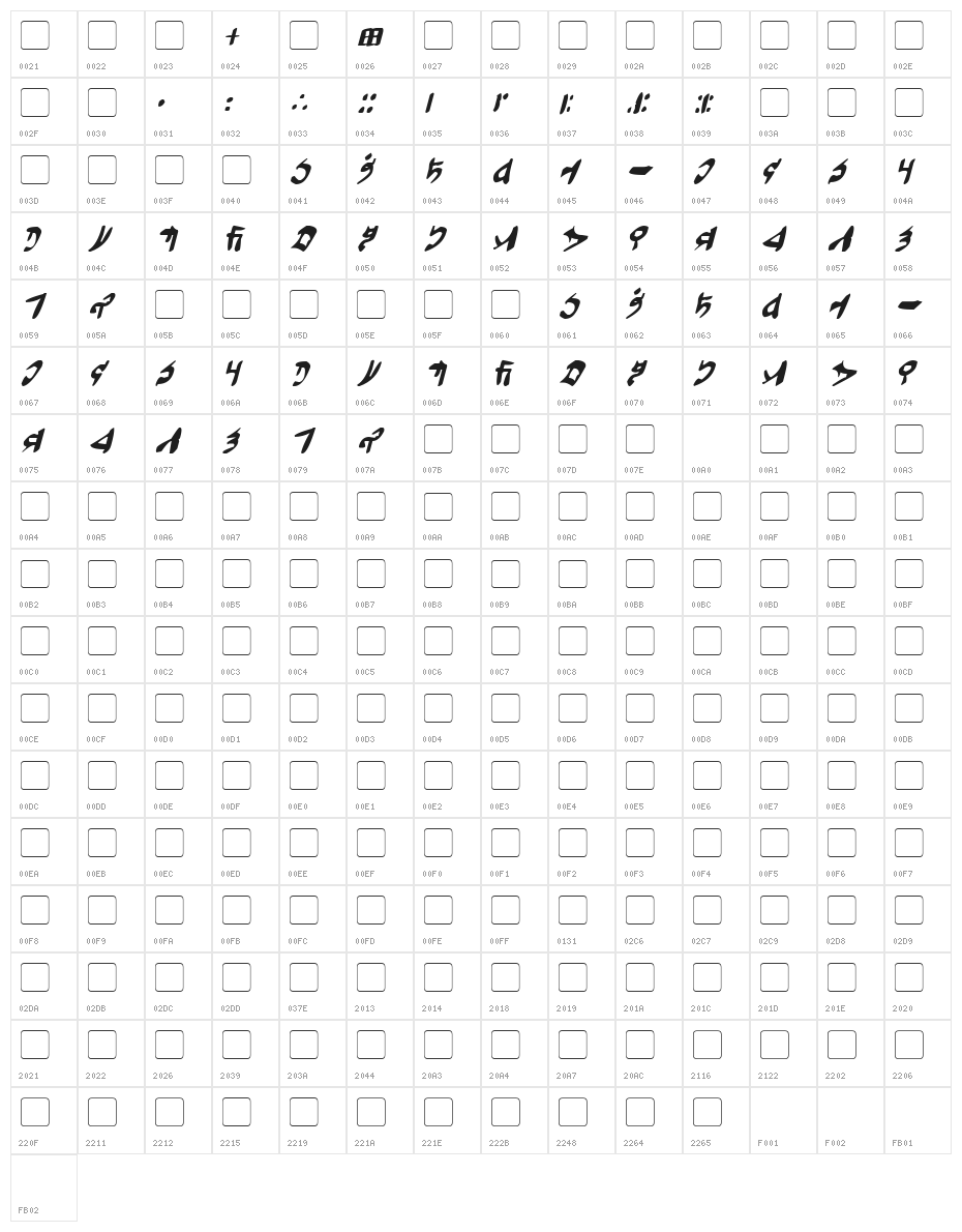Tuigan Italic Character Map
