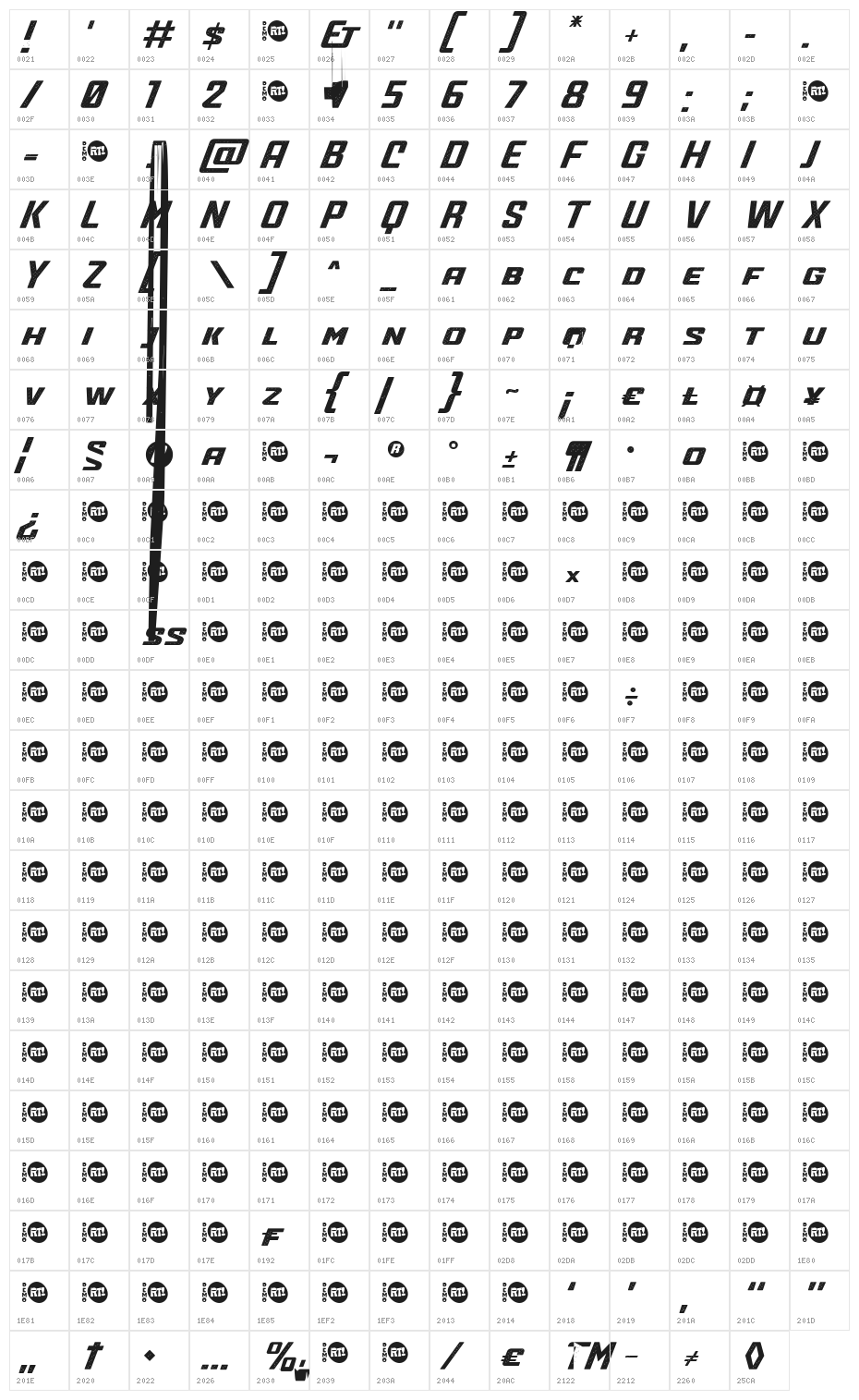 Tunning Oxide Bold Character Map
