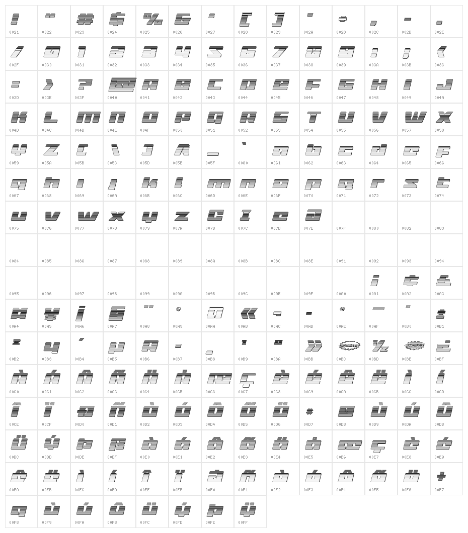 Turbo Charge Chrome Italic Character Map
