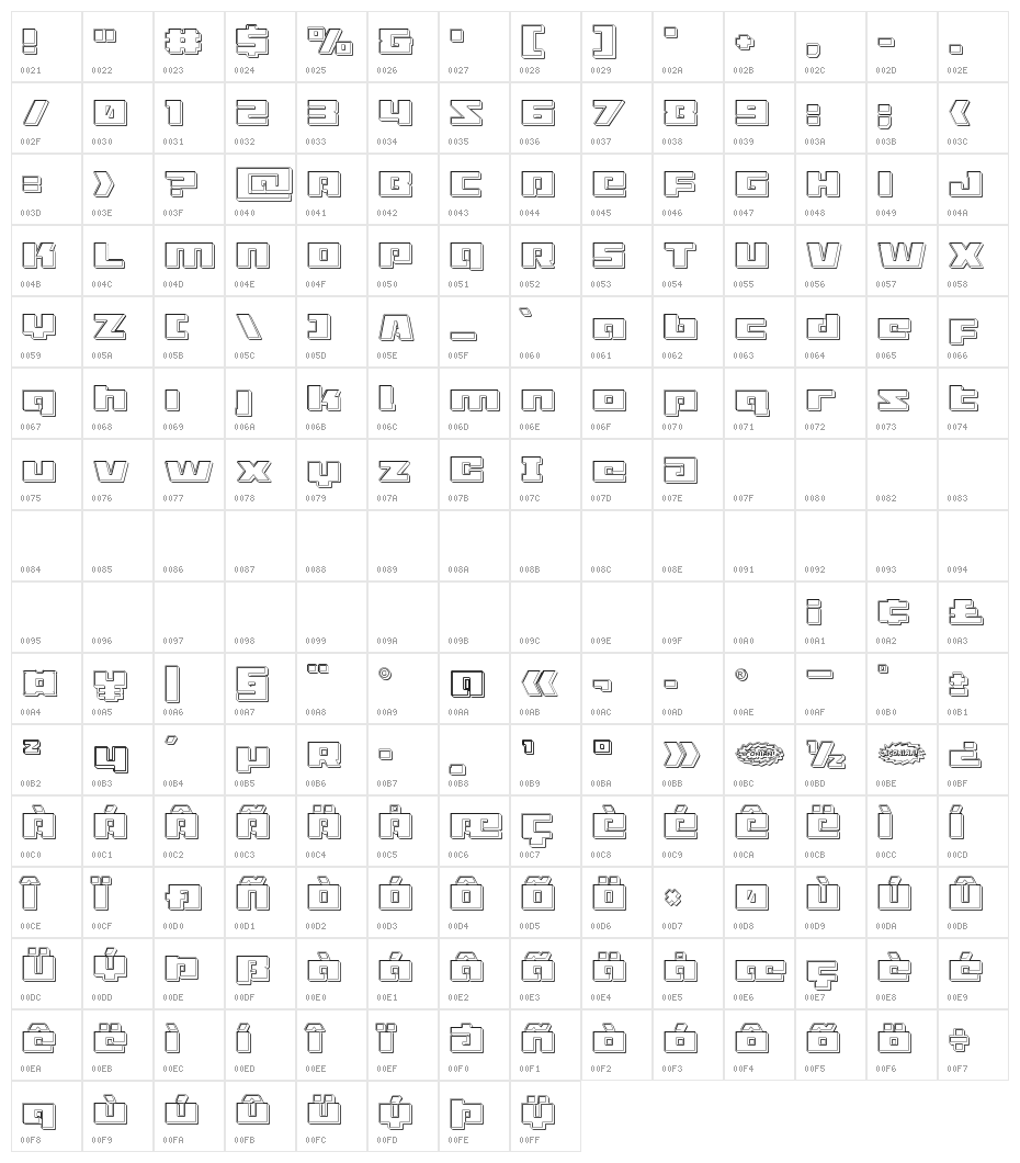 Turbo Charge Engraved Character Map