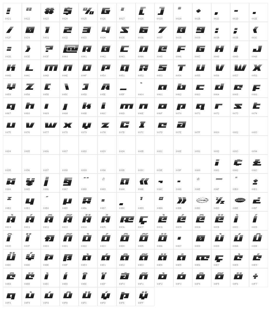 Turbo Charge Halftone Italic Character Map