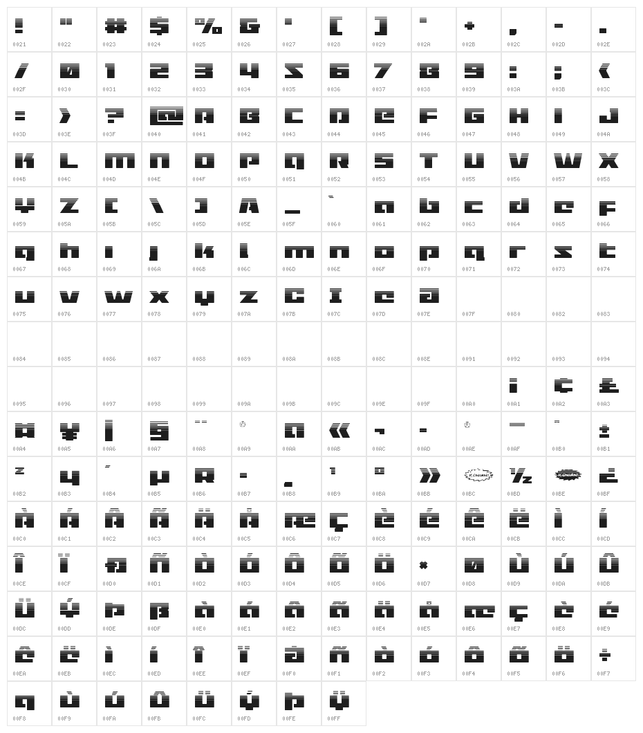 Turbo Charge Halftone Character Map