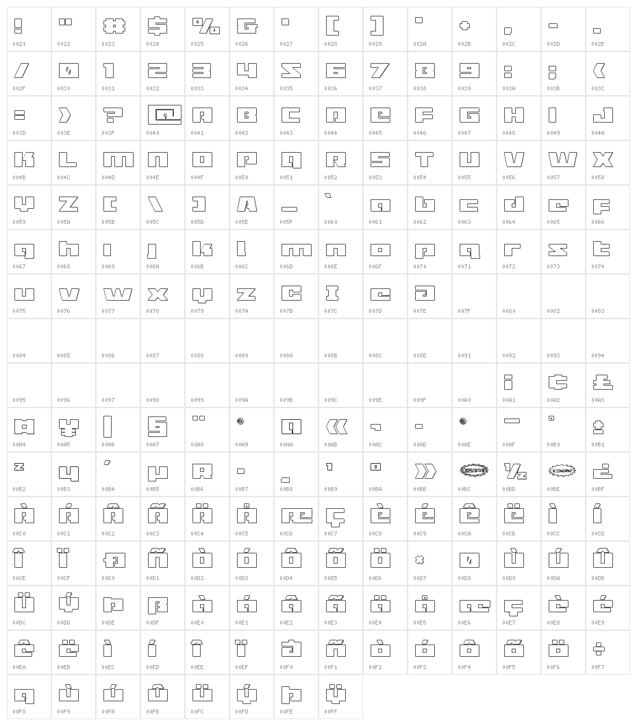 Turbo Charge Outline Character Map