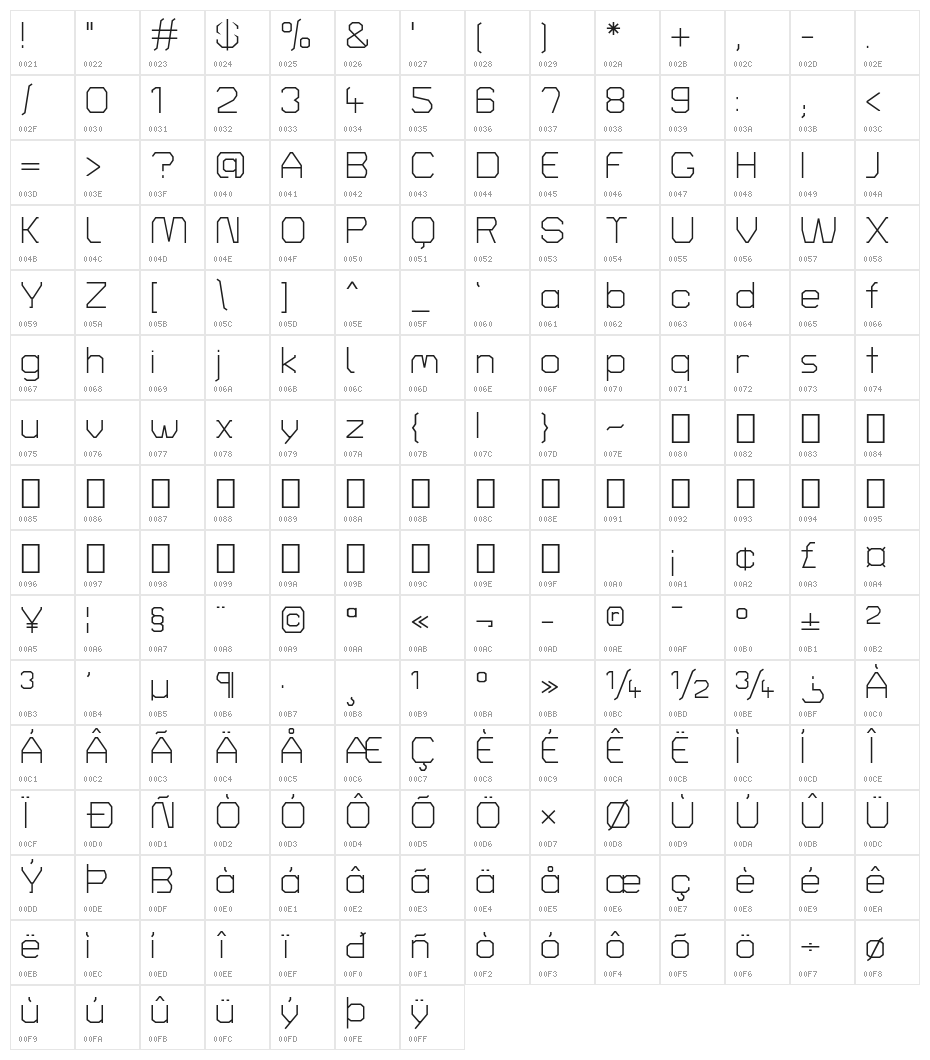 Turret Road Light Character Map