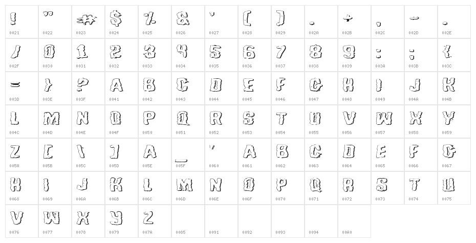 Tussle Expanded Outline Character Map