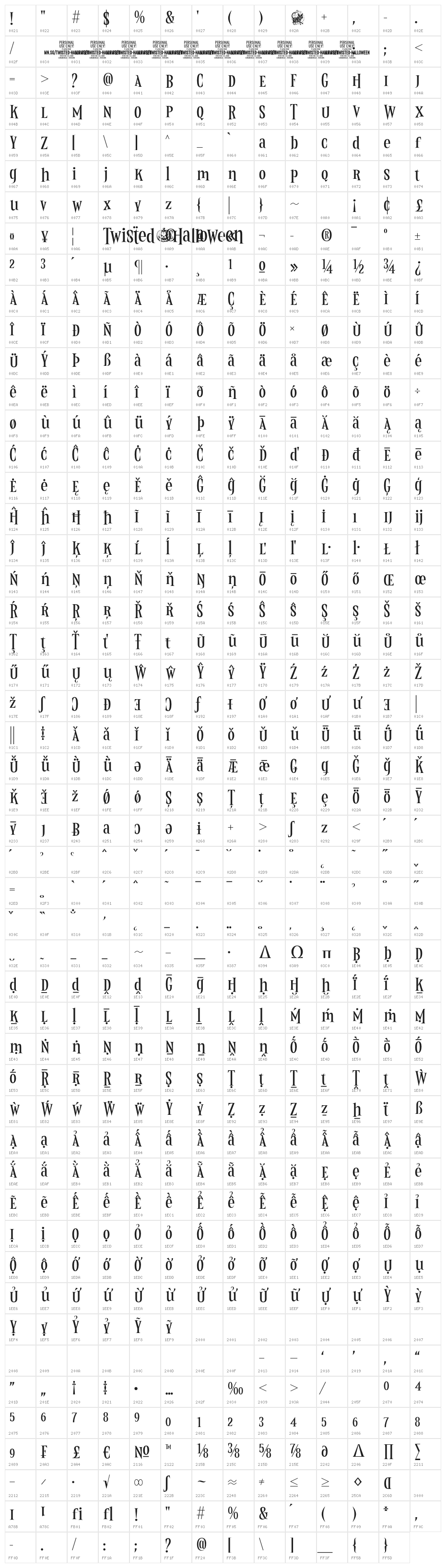 Twisted Halloween PERSONAL Regular Character Map