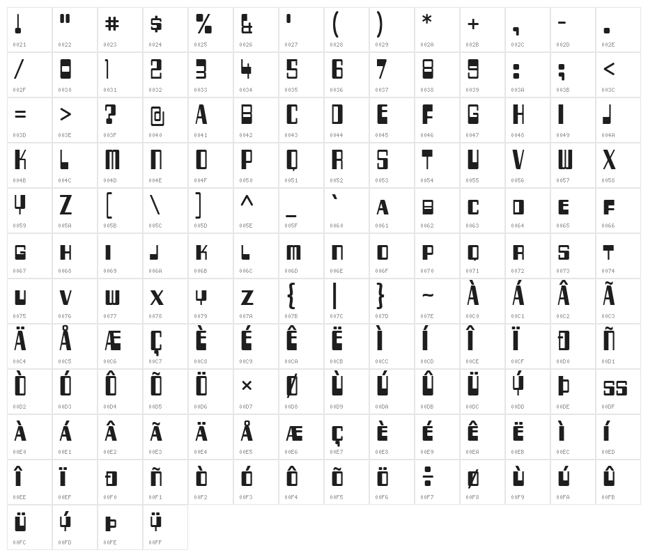 TwoFiftySixBytes-Regular Character Map