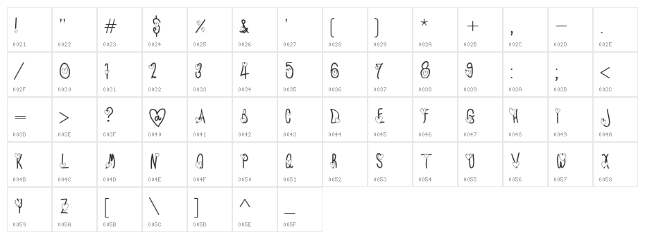 TX_Love Character Map