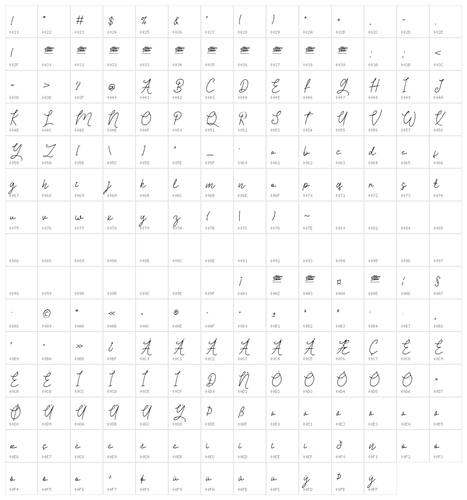 Tyloos Signature - Personal Use Character Map