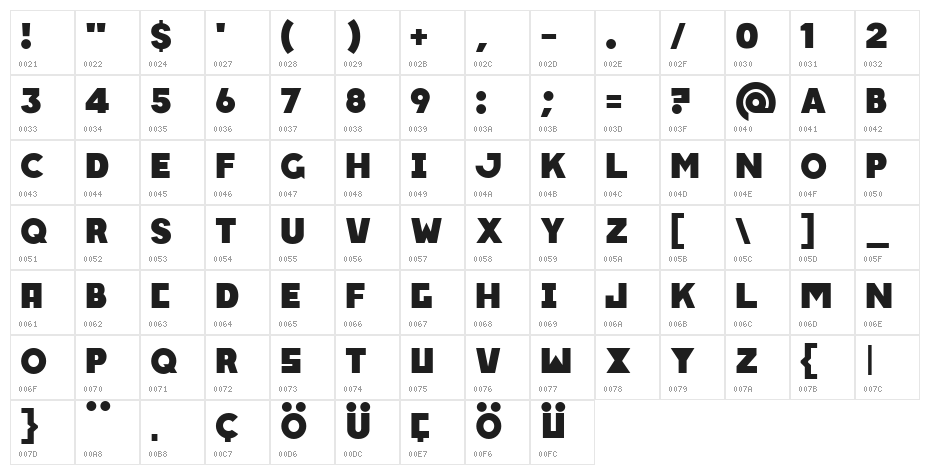 Type02 Bold Character Map