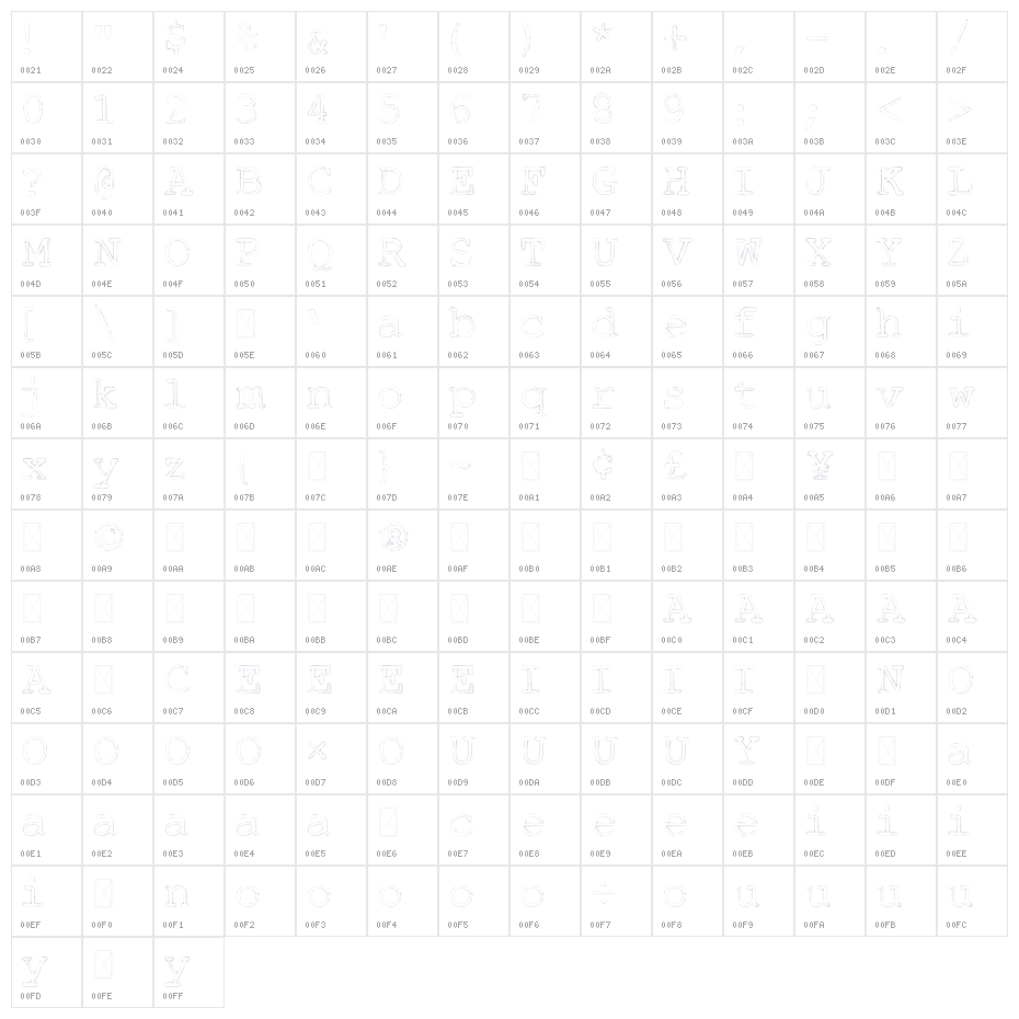 Typewriter Inked Outline Character Map