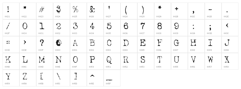 Typewriter New Roman Character Map