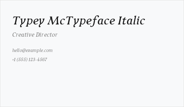 Typey McTypeface Italic Business Card