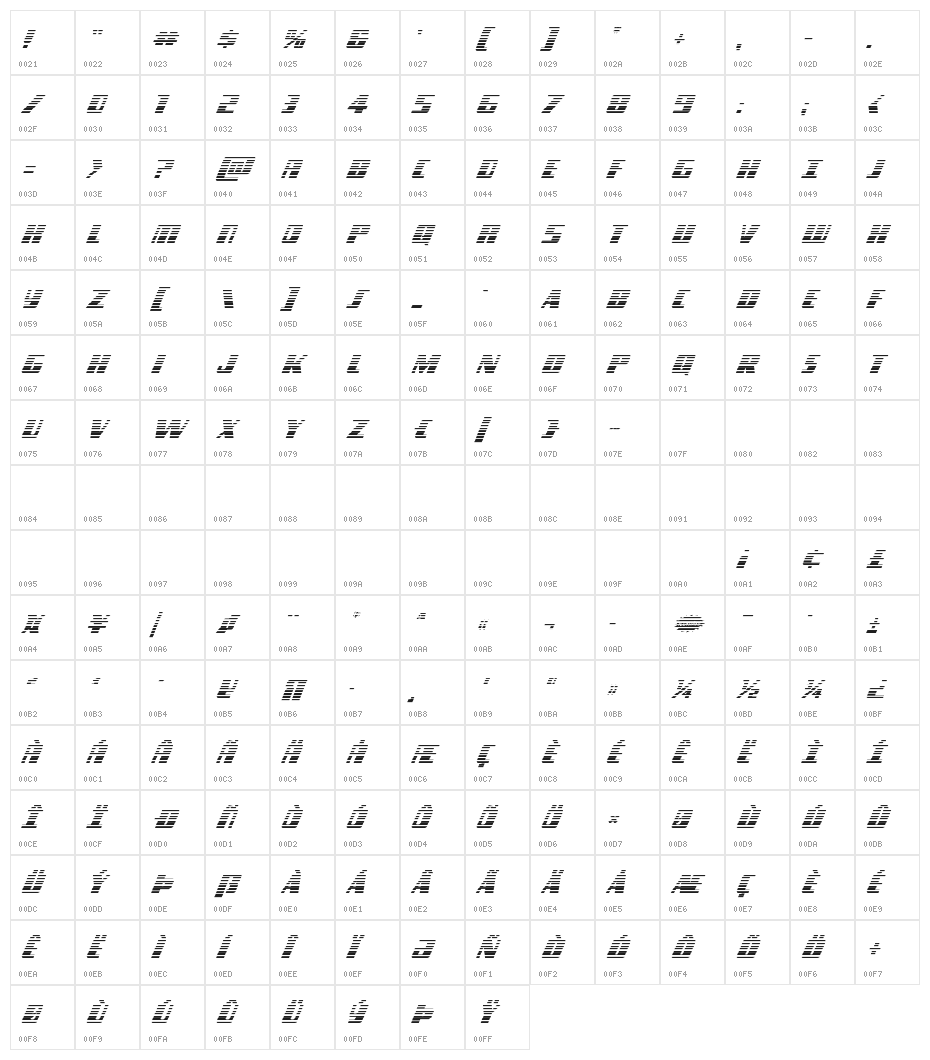 Typhoon Gradient Italic Character Map