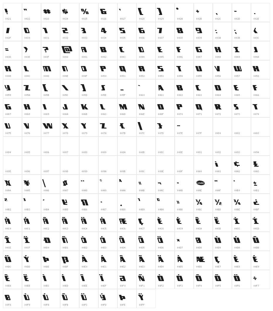 Typhoon Leftalic Character Map