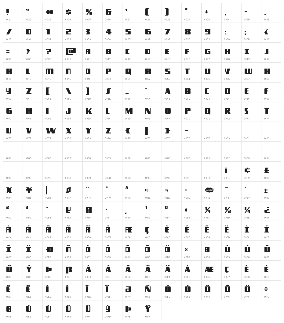Typhoon Regular Character Map