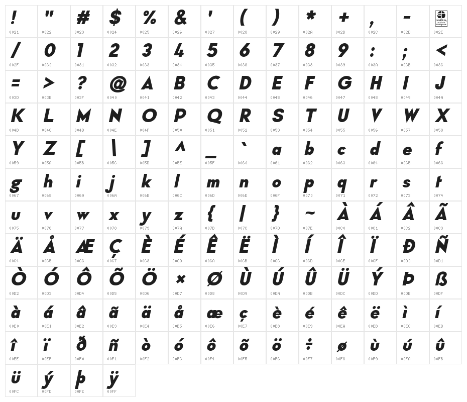 Typo Formal Demo Bold Italic Character Map