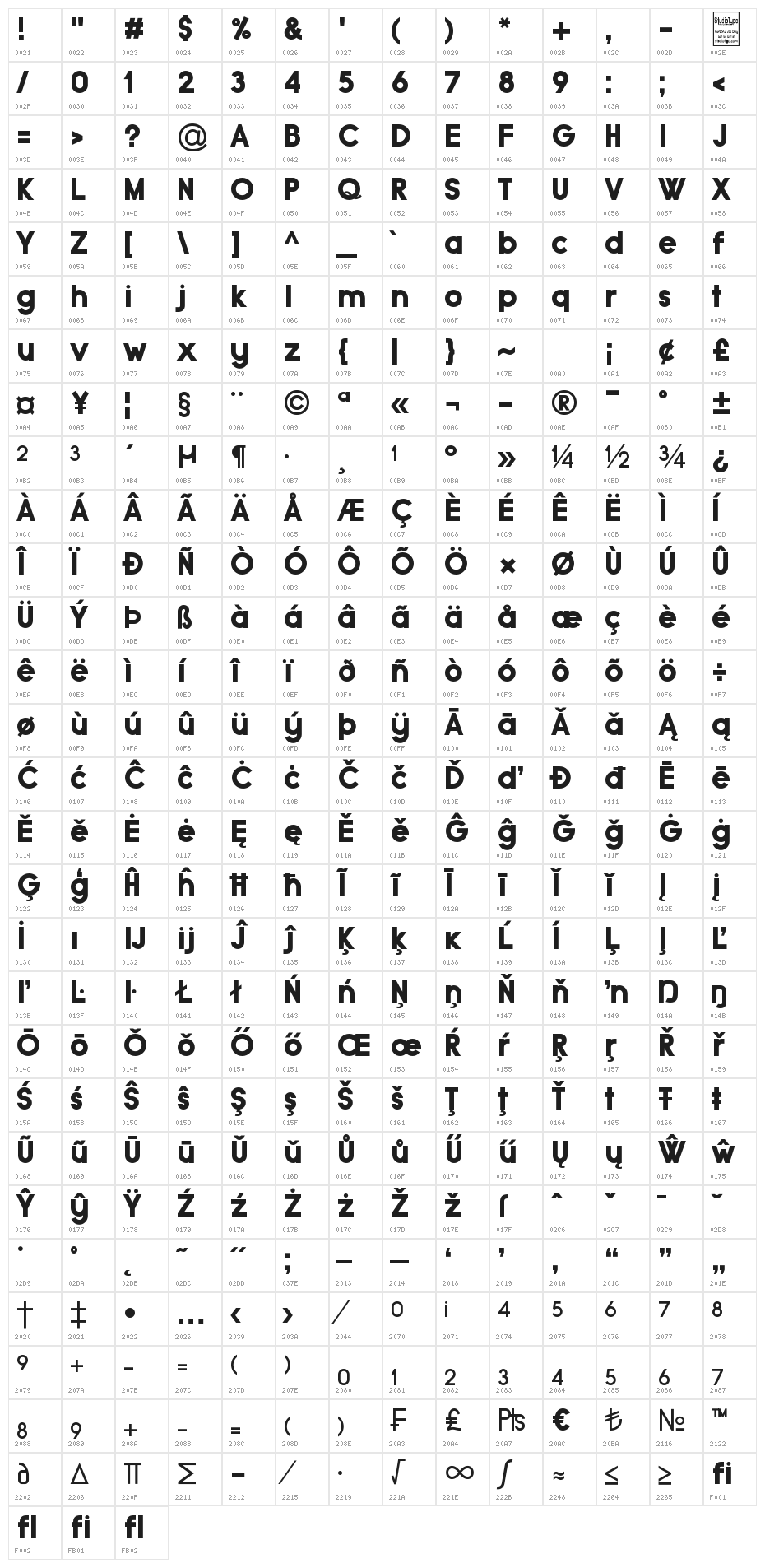 Typo Grotesk Black Character Map