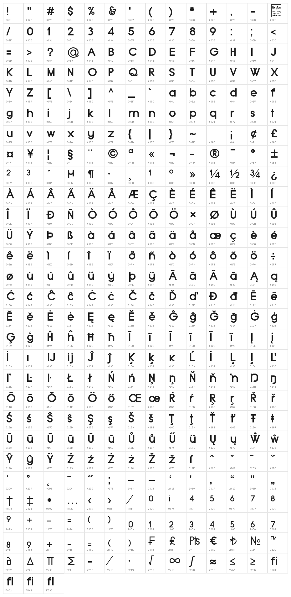 Typo Grotesk Bold Character Map