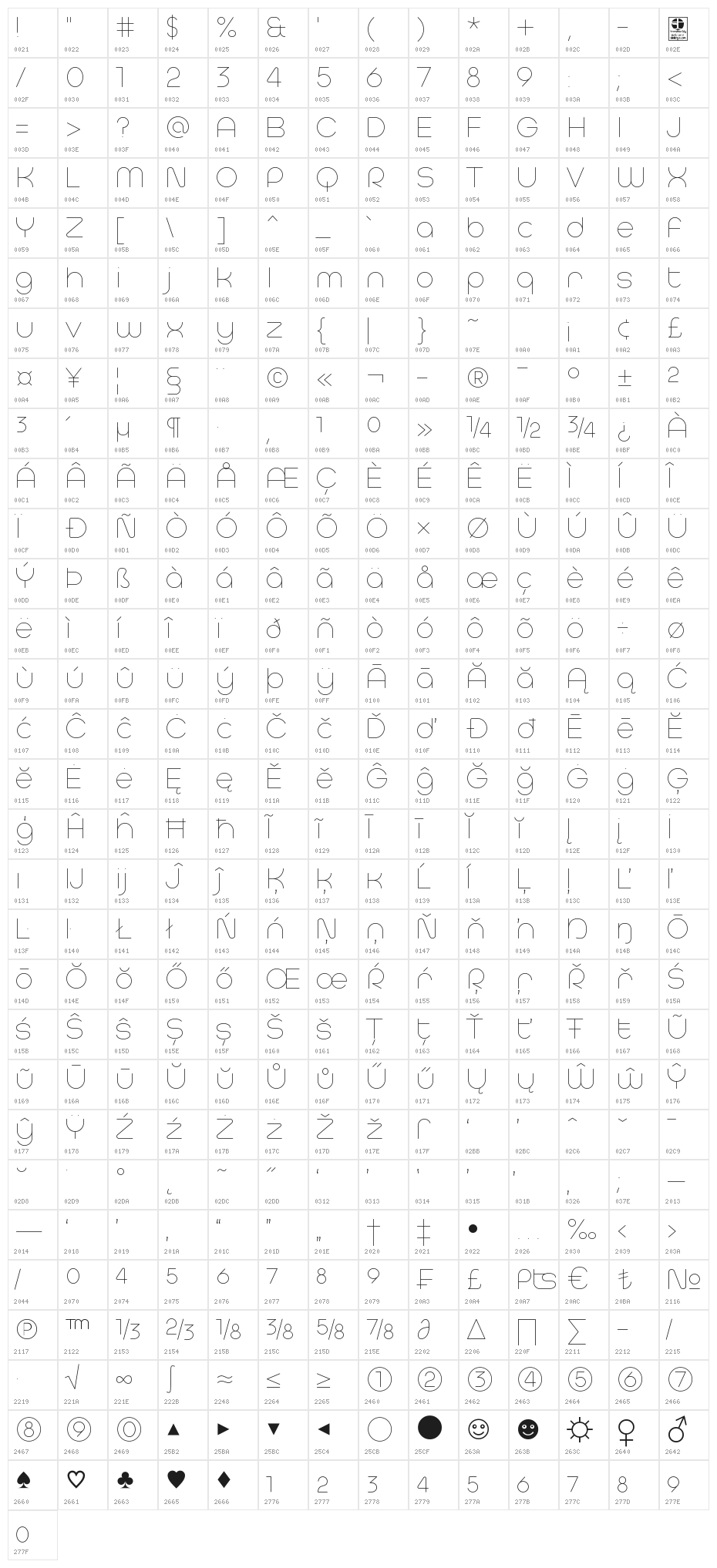 Typo Hoop Hairline Demo Character Map