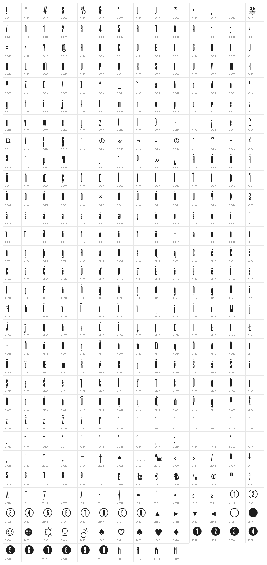 Typo-Longest Demo Bold Character Map