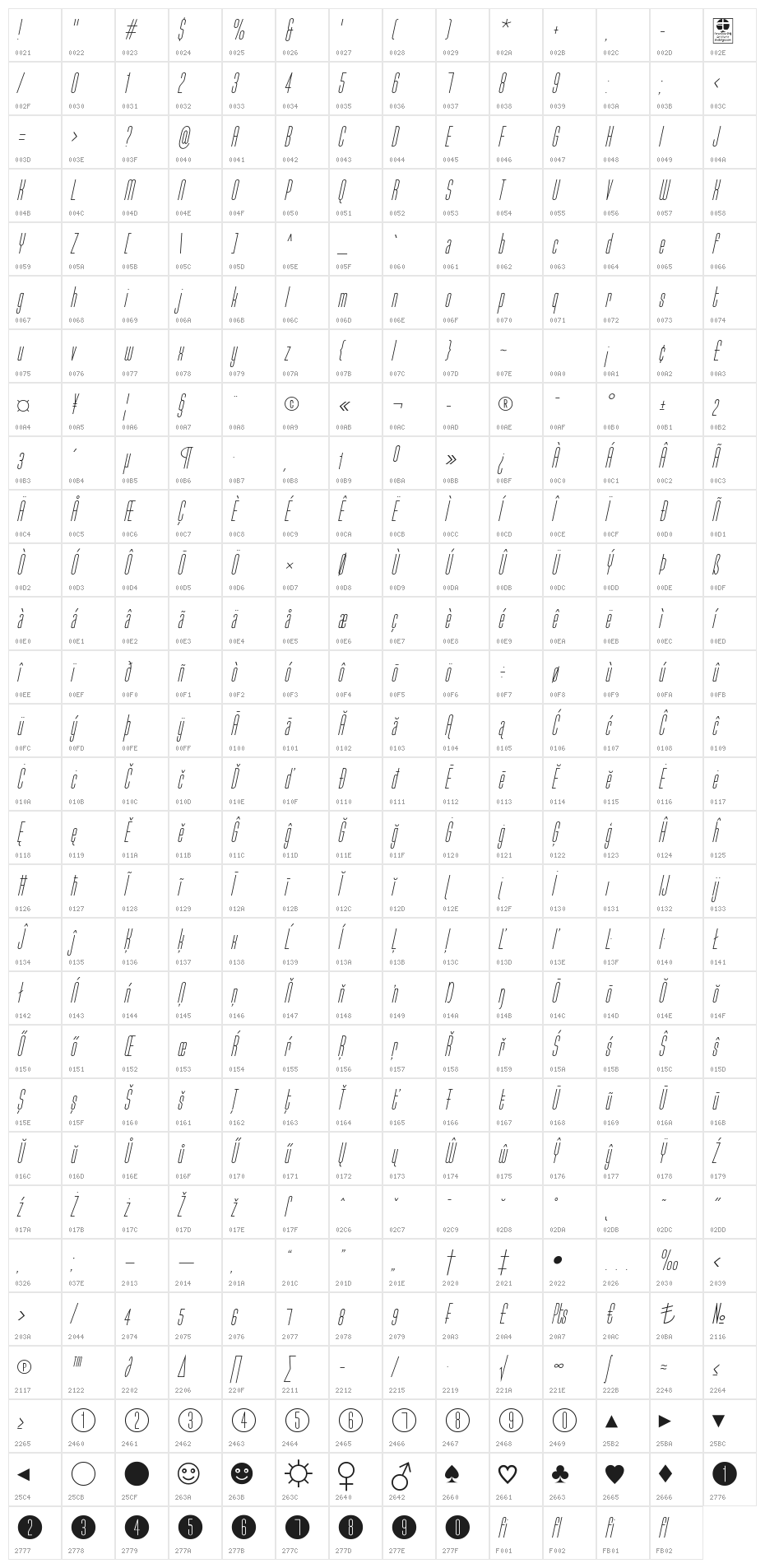 Typo-Longest Light Demo Italic Character Map