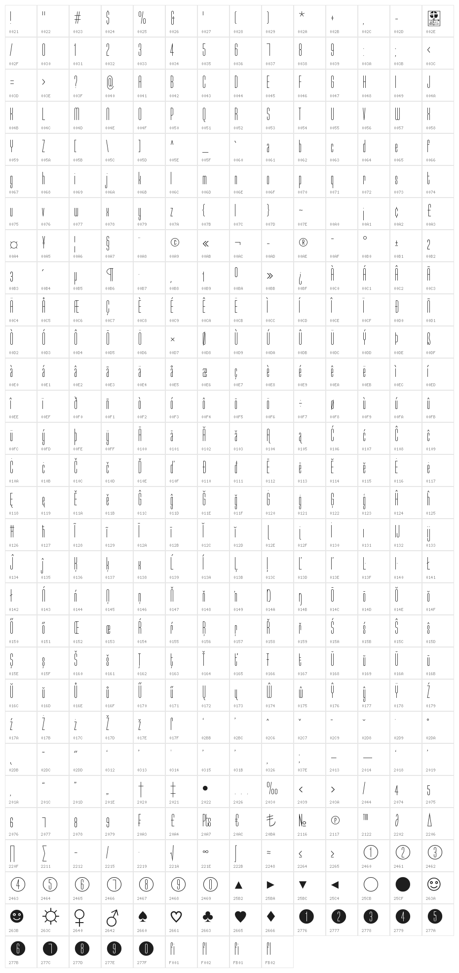 Typo-Longest Light Demo Character Map