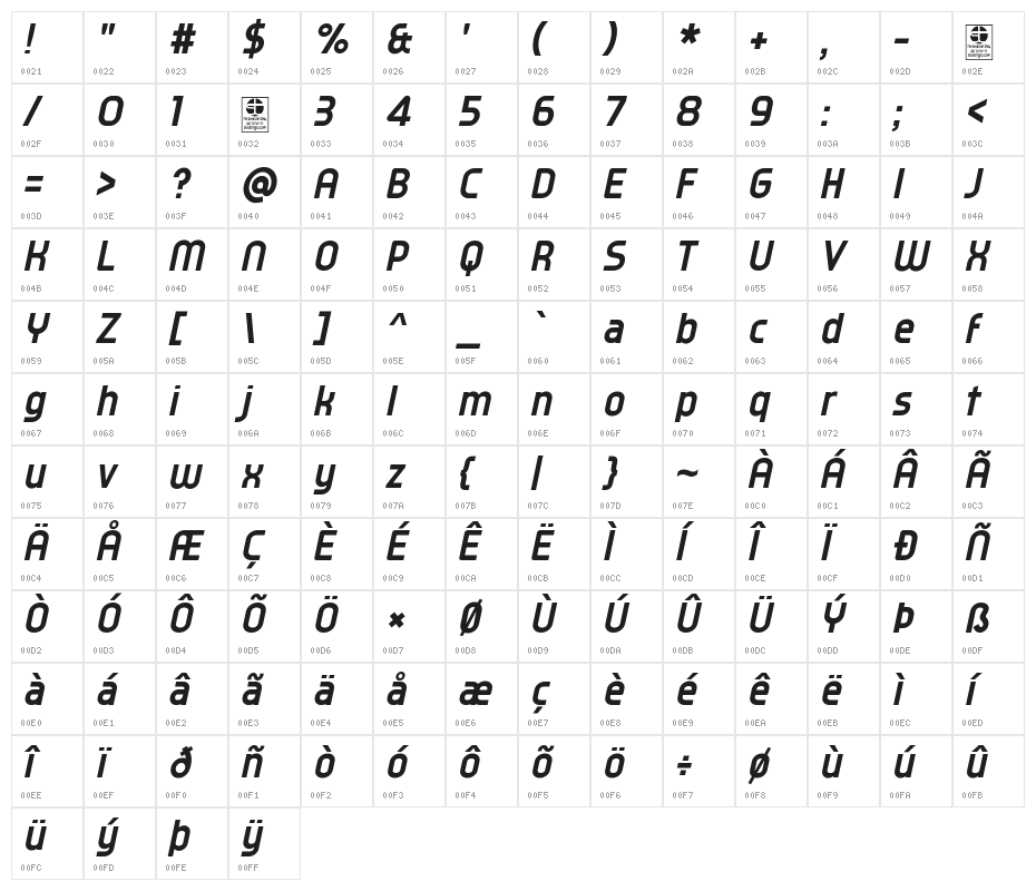 Typo Oval Demo Bold Italic Character Map
