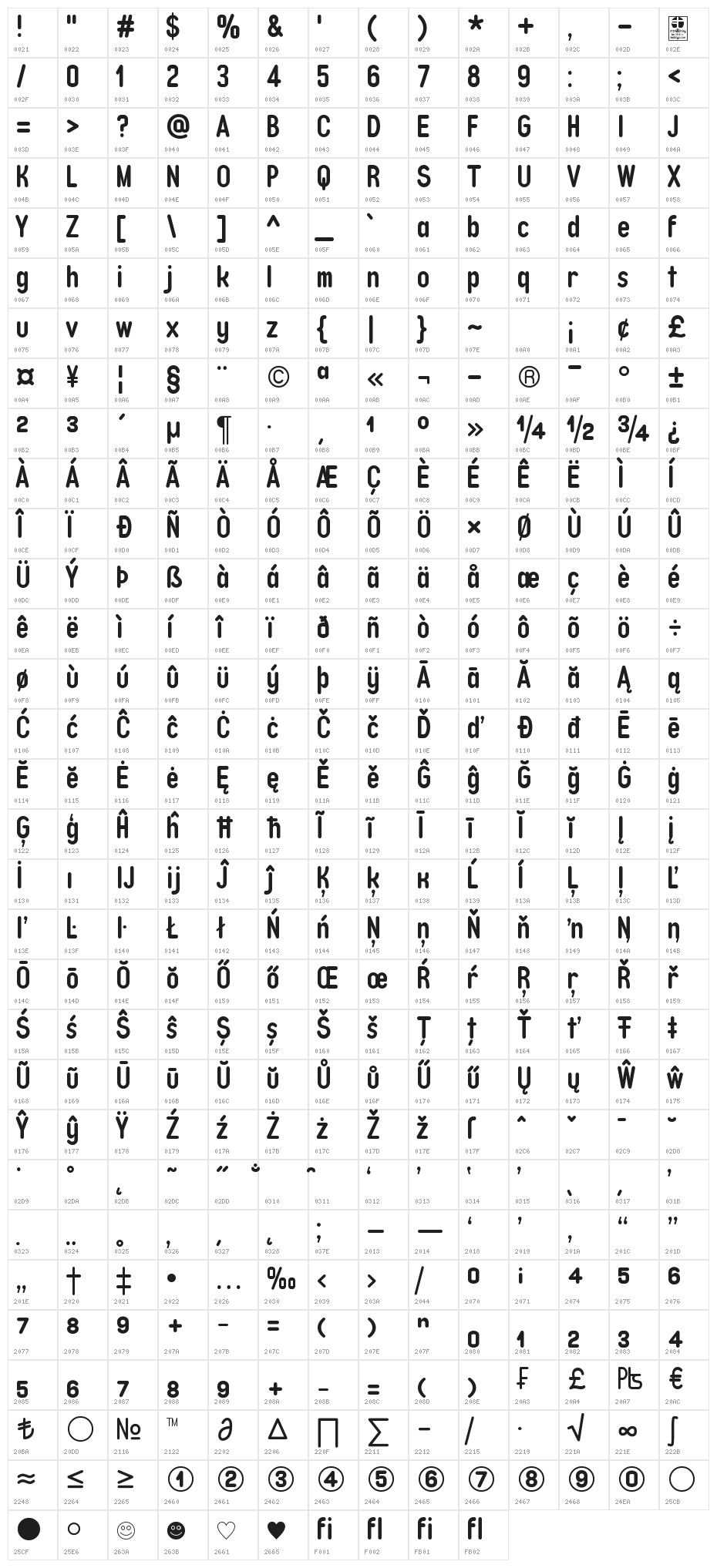 Typo Quik Demo Bold Character Map