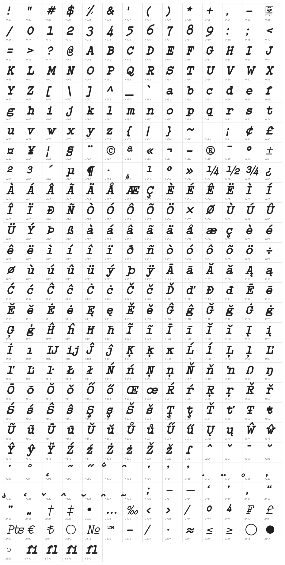 Typo Writer Demo Bold Italic Character Map