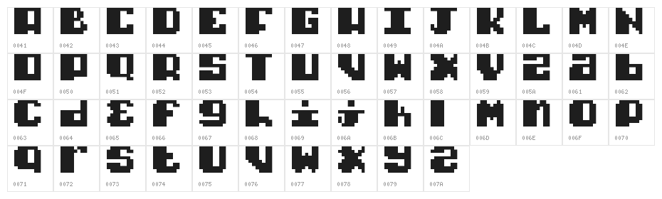 Typo pixel Regular Character Map