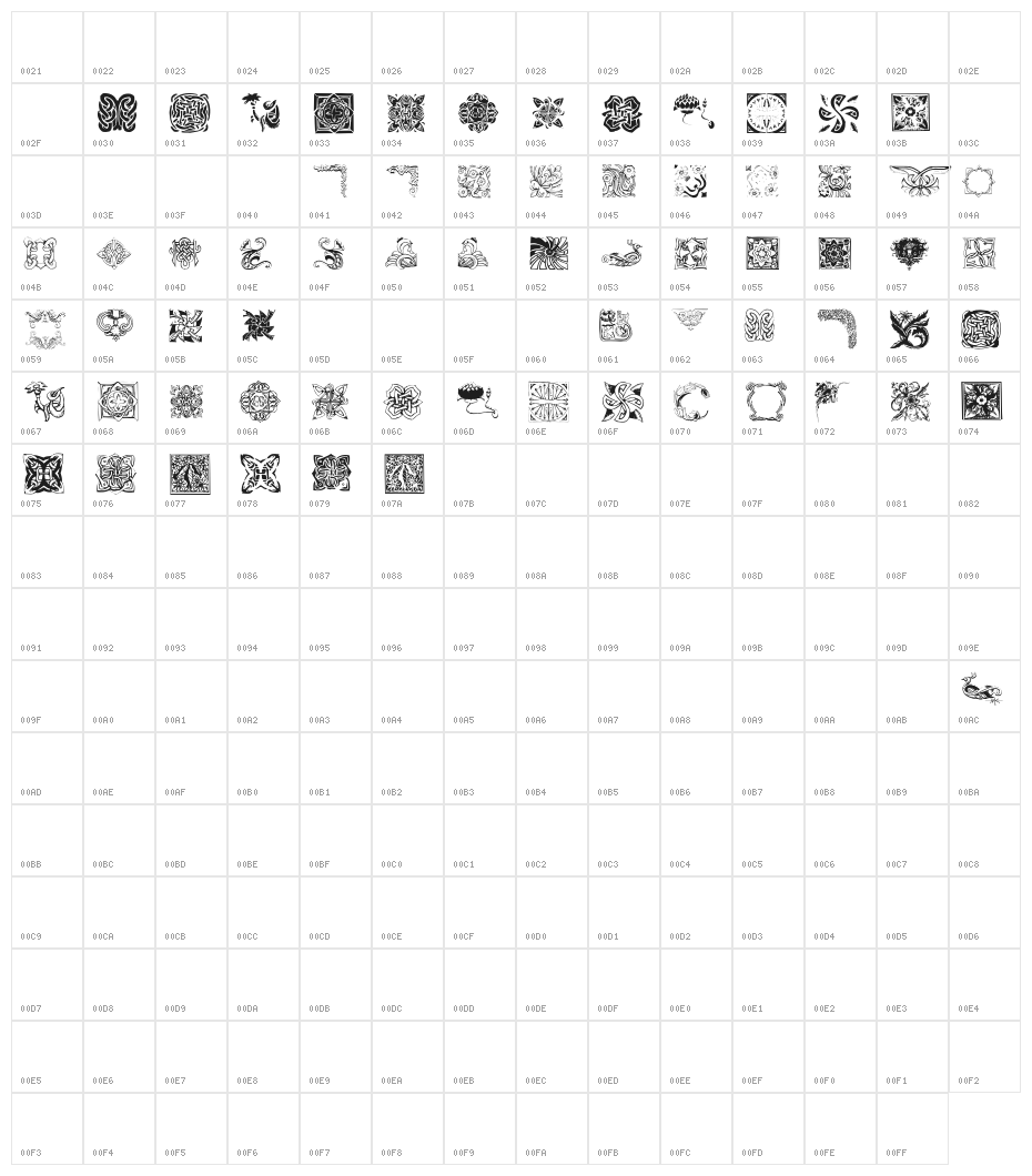 TypoOrnaments Character Map